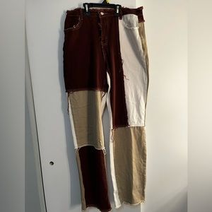 Size L colour-block beige, burgundy and white denim pants